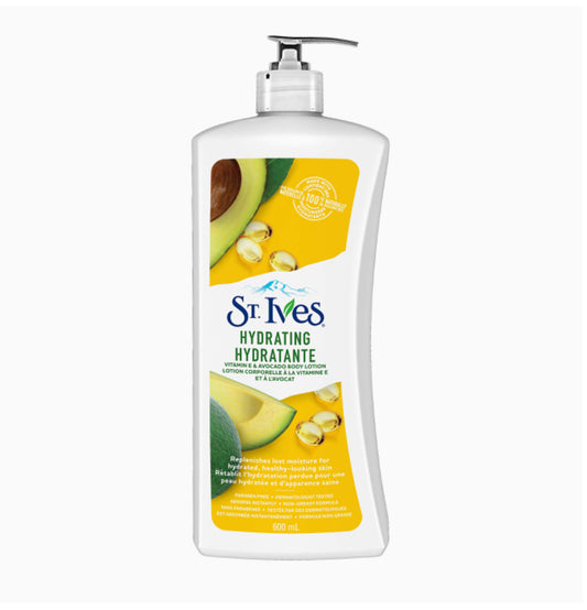 St. Ives Hydrating Body Lotion for hydrated, healthy-looking skin Vitamin E & Avocado paraben-free 600 ml