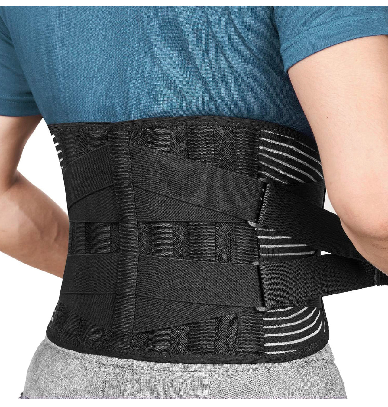 FREETOO Back Support Belt for Back Pain Relief with 6 Stays, Adjustable Back Brace for Men/Women for work, Anti-skid Lower Lumbar Support with 16-hole Air Mesh for Sciatica