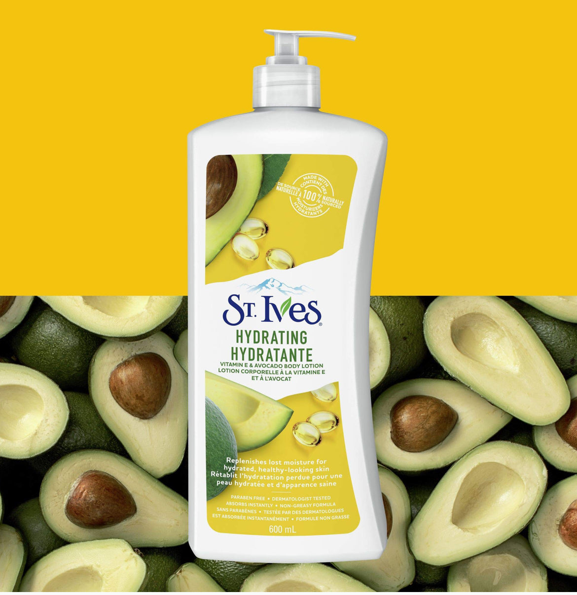 St. Ives Hydrating Body Lotion for hydrated, healthy-looking skin Vitamin E & Avocado paraben-free 600 ml