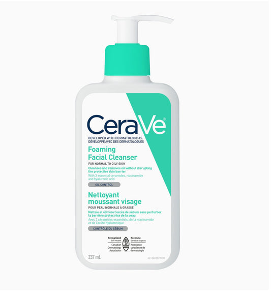 CeraVe FOAMING Face Cleanser, Gentle Face Wash with Hyaluronic Acid, Niacinamide, Ceramides. Makeup Remover for oily skin, won’t clog pores. Oil & sebum control. Non-Comedogenic, Sensitive Skin, Men & Women, 237mL