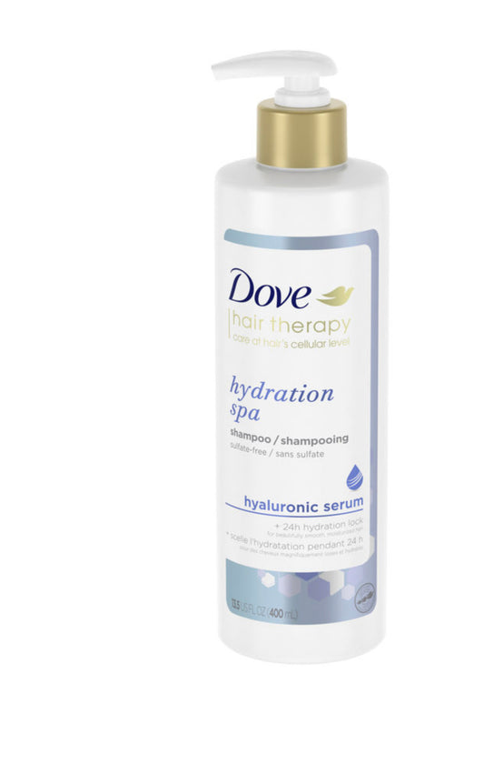 Dove Hair Therapy Hydration Spa Shampoo for Dry Hair with Hyaluronic Serum, 13.5 Fl Oz - 400ml