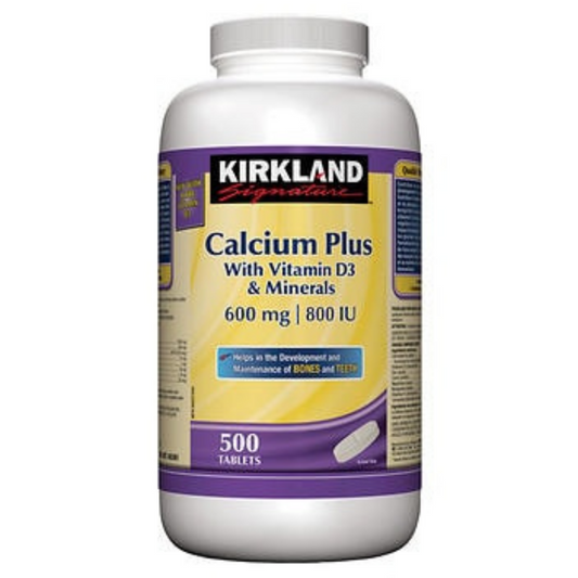 Kirkland Signature Calcium Plus With Vitamin D3 & Minerals 600 mg | 800 IU - 500 Tablets