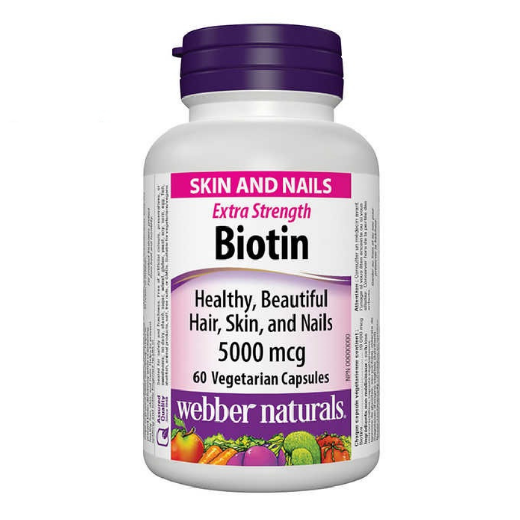 Webber Naturals Biotin 5000 mcg Vegetarian Capsules, 60-count