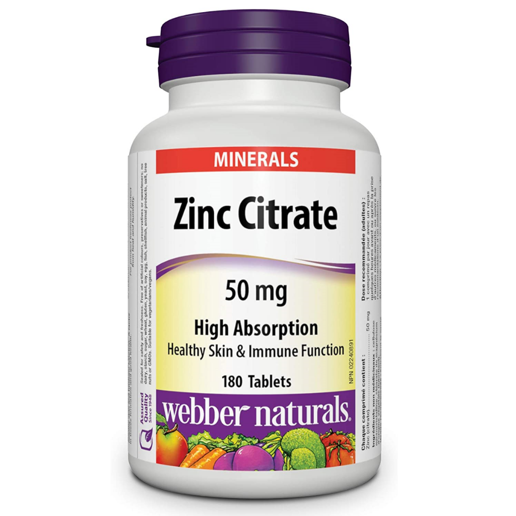 Webber Naturals Zinc Citrate, Tablet, 50 mg, 180 Count