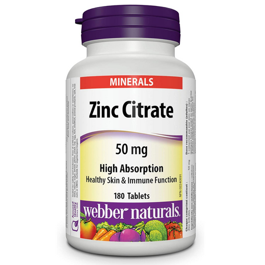 Webber Naturals Zinc Citrate, Tablet, 50 mg, 180 Count