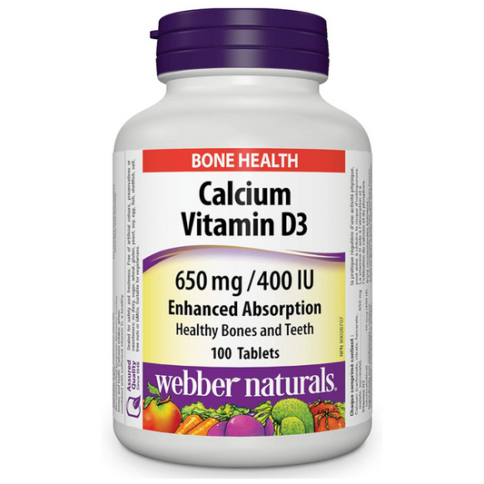 Webber Naturals Calcium with Vitamin D3 Enhanced Absorption Tablet 650 mg 400 IU - 100 Count