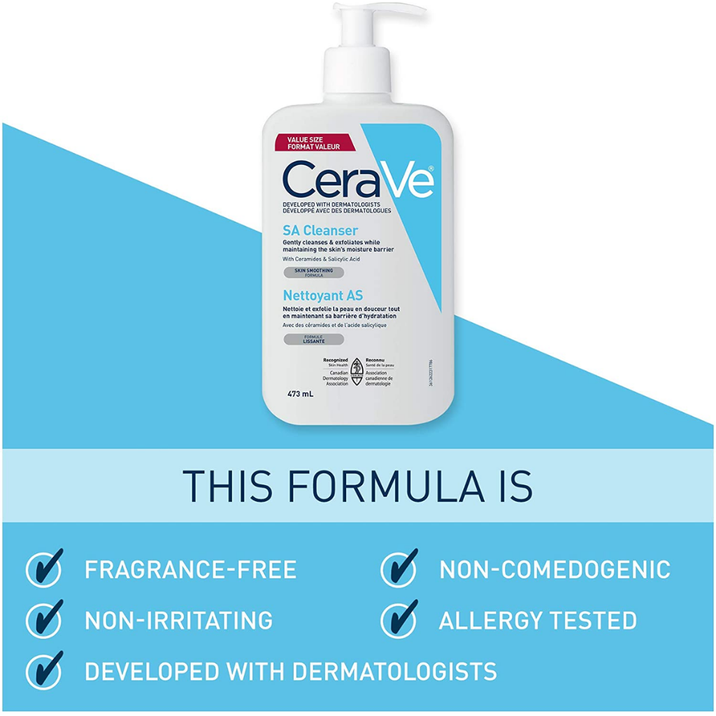 CeraVe Salicylic Acid Cleanser, Renewing Exfoliating Face Wash With Vitamin D for Normal Skin - 473ml