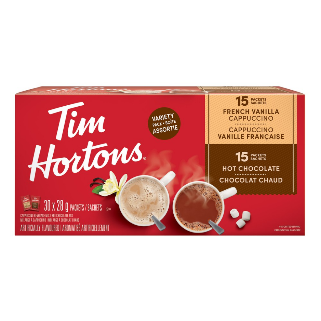 Tim Horton Hot Chocolate & French Vanilla Cappuccino Pack 30 x 28 g Pack