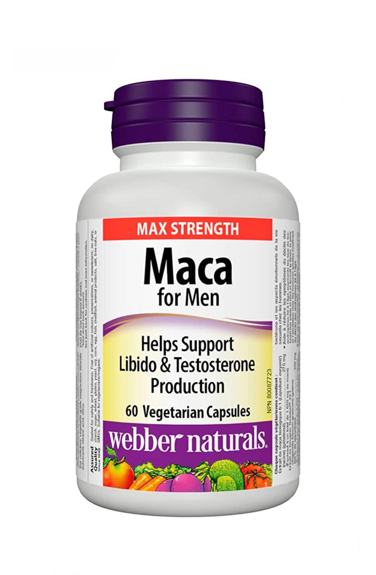 Webber Naturals Maca for Men, Vegetarian Capsule, 1,650 mg Organic Maca with 9,900 mg Fenugreek, 60 Count