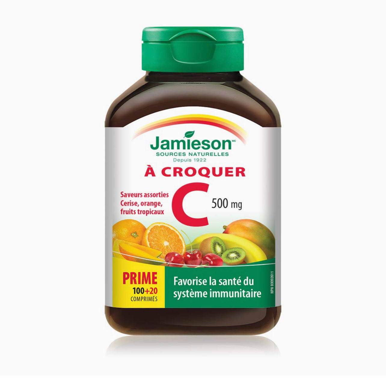 Jamieson Laboratories Vitamin C Chewable 500mg, Mixed 3 Flavours, 120 Count