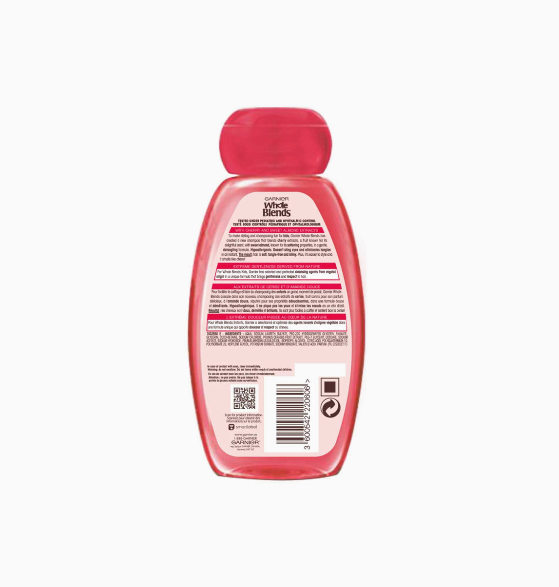 Garnier Whole Blends Kids 2-in1 Shampoo & Conditioner, Paraben Free, Hypoallergenic, Cherry and Sweet Almond Scent