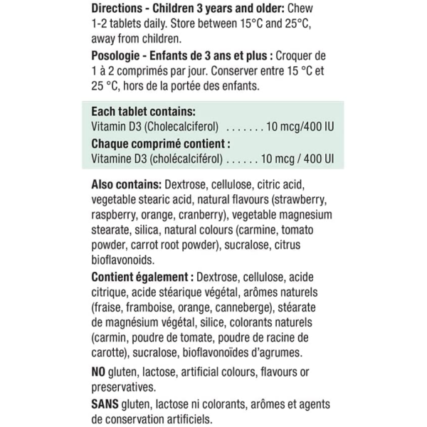 Jamieson Chewable Vitamin D3 for Kids 400 IU - Strawberry Flavour - Image 3