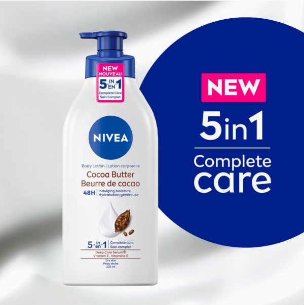 NIVEA Cocoa Butter Body Lotion - 48H Deep Moisturie |Daily Moisturizer | Light, Non-greasy | with Cocoa Butter & Vitamin E | For Dry to very dry Skin | 625mL Pump Bottle - Image 2