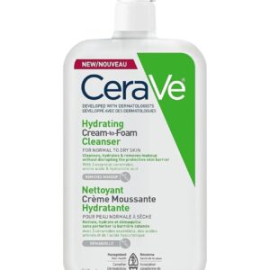 CeraVe Hydrating Cream-to-Foam Face Cleanser, One-Step Face Wash With Hyaluronic Acid & Amino Acid Complex, Gently Cleanses Skin, Non-Comedogenic, Fragrance-Free, Normal to dry skin, 562mL