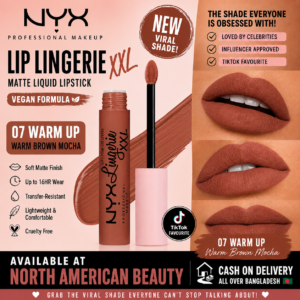 NYX PROFESSIONAL MAKEUP, Lip Lingerie XXL Matte Liquid Lipstick, Vegan Formula - 07 WARM UP (Red Rose)