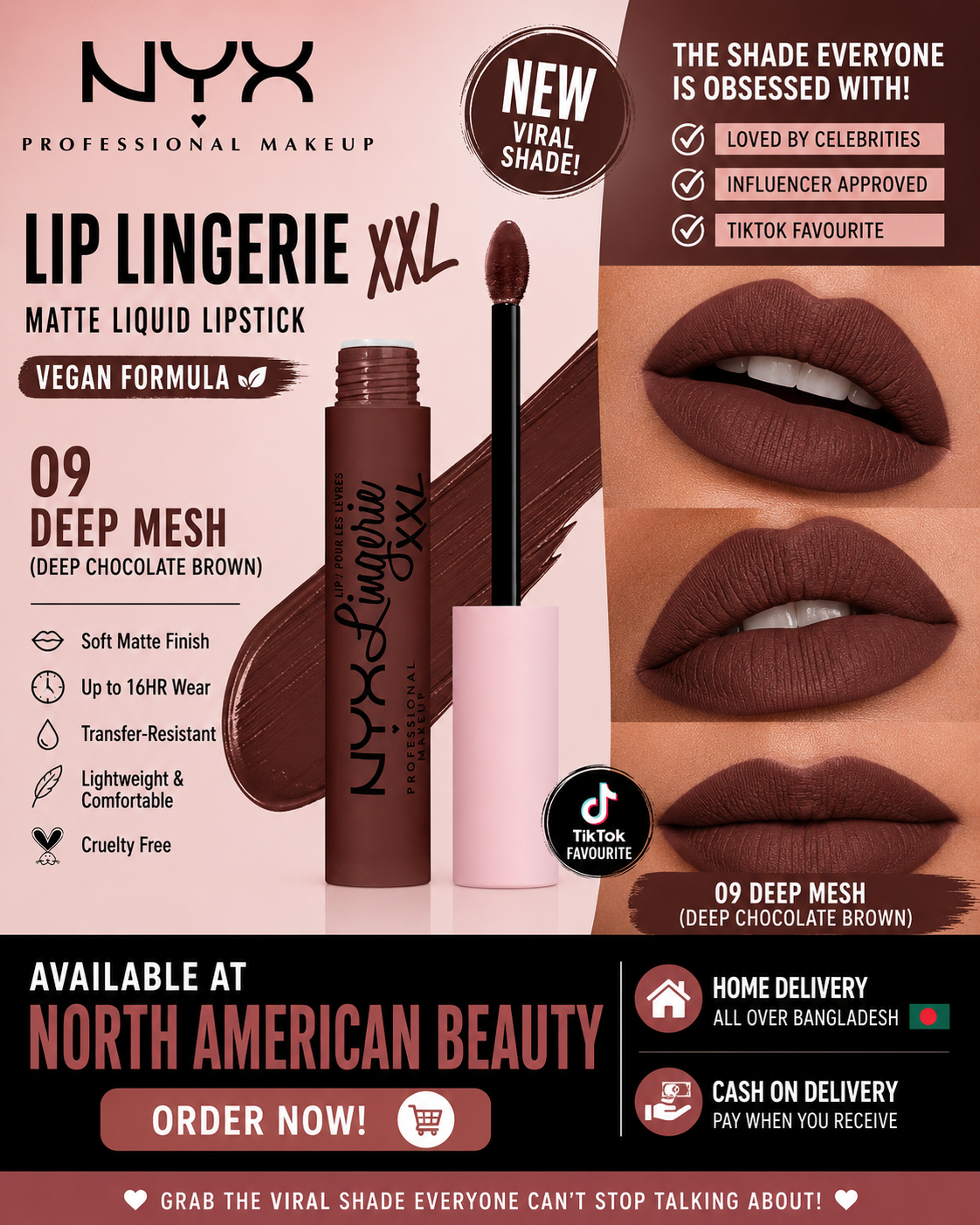 NYX PROFESSIONAL MAKEUP Lip Lingerie XXL Matte Liquid Lipstick - Deep Mesh (Deep Chocolate Brown)