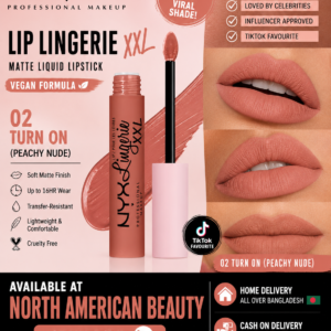 NYX PROFESSIONAL MAKEUP, Lip Lingerie XXL Matte Liquid Lipstick, Vegan Formula - 02 TURN ON (Peach Nude)