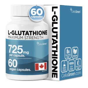Cellu-Green L-Glutathione MOST POWERFUL AVAILABLE Antioxidant Support for Cellular Health, Liver Detox, Skin & Immune Health, Vegan, Made in Canada. 60 Capsules