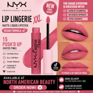 NYX PROFESSIONAL MAKEUP, Lip Lingerie XXL Matte Liquid Lipstick, Vegan Formula - 15 PUSH'D UP (Muted Pink)