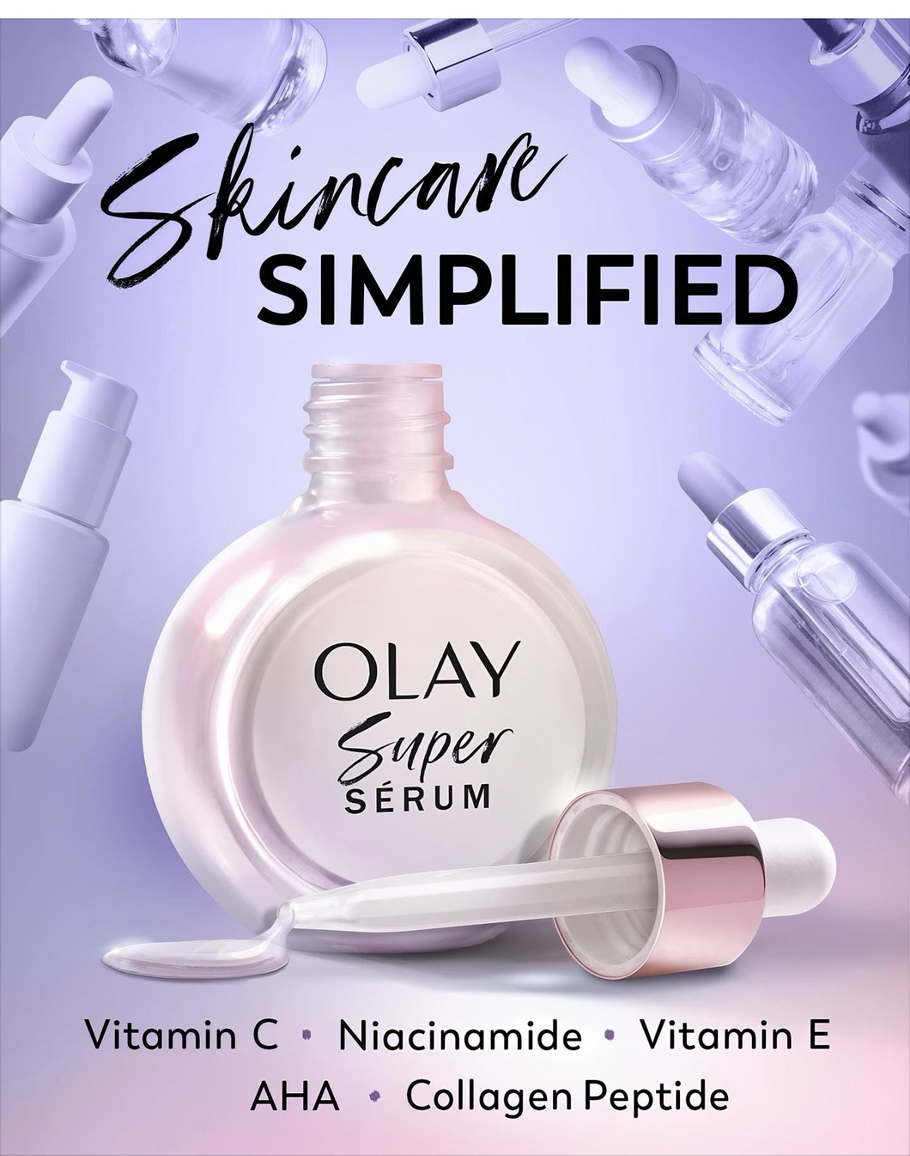 Olay Super Serum - Niacinamide, Vitamin C & E, Collagen Peptide, AHA - 5-in-1 Skin Care Benefits for Face - Healthy Glow, Brightening, Hydrating, Smoothing, Firming, Evens Tone, Anti-Aging, 30 mL